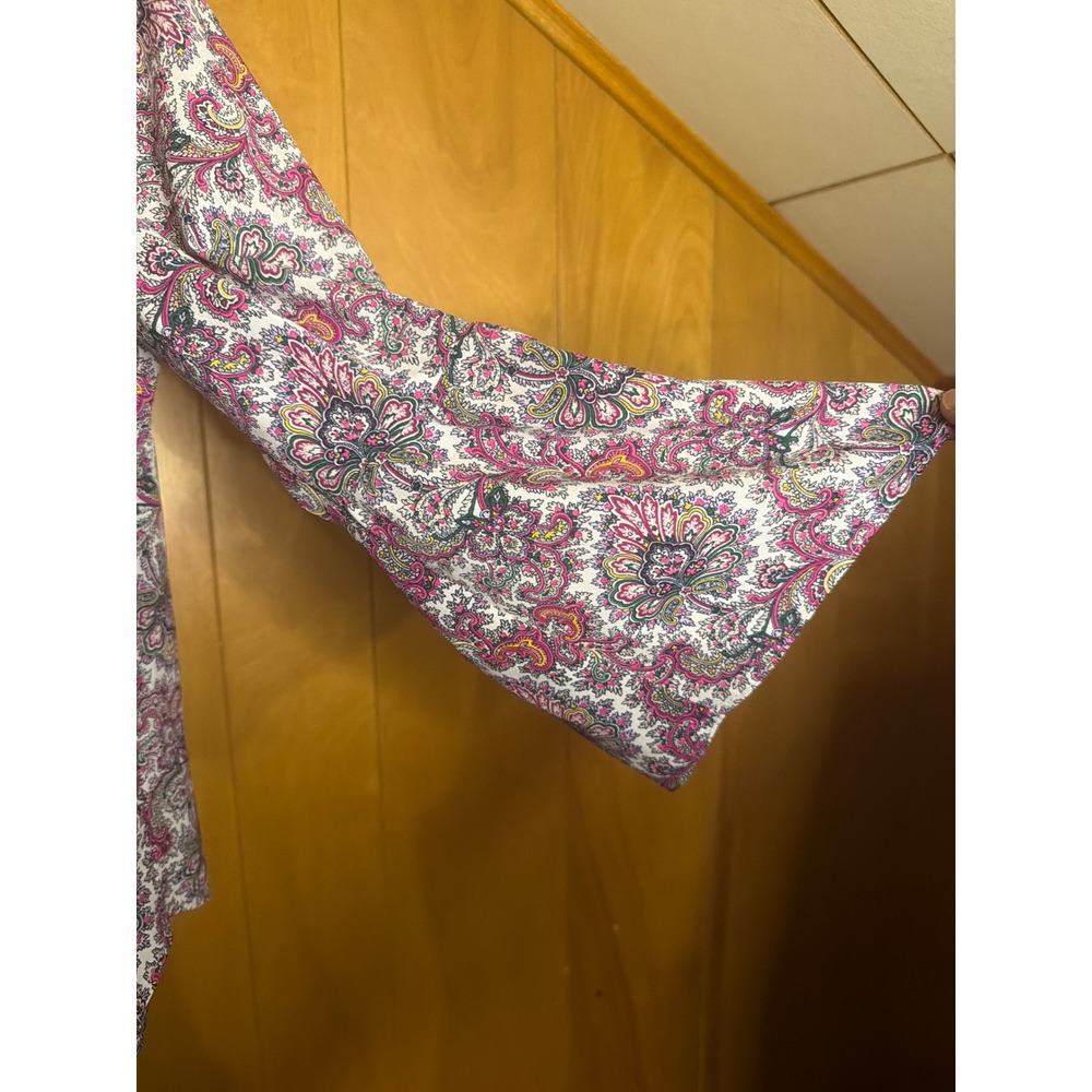J.Crew Womens Pink Paisley Bell Sleeve Split Neck Blouse Top Large - Picture 3 of 4